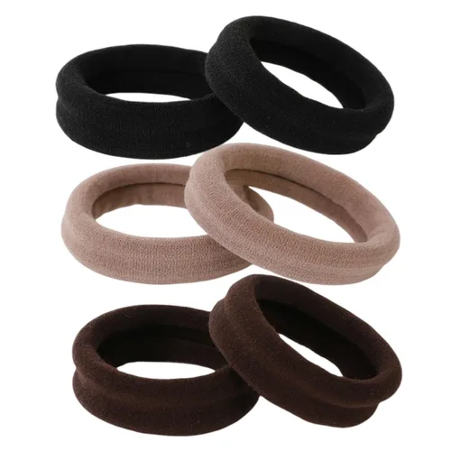Vista 7 de 20 ligas negras para el cabello, rizadas, elásticas y pesadas, para coletas, diademas sólidas, sin costuras, de algodón, para mujeres y niñas, Negro