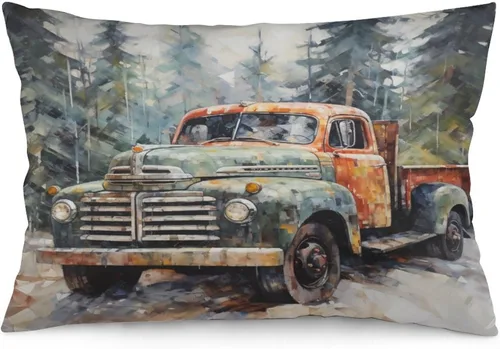 Vista 8 de Protector de almohada de árboles de pino de Navidad rojo y verde de 12 x 20 pulgadas, funda de cojín de vacaciones de invierno, funda de almohada