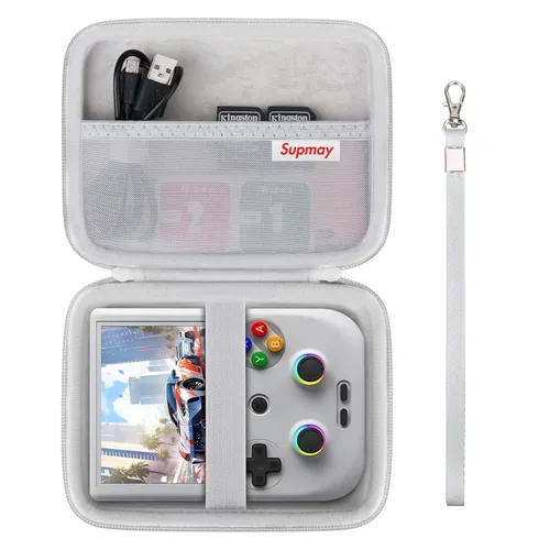 Vista 7 de Supmay Hard Carrying Case for RG406V/ RG405V Handheld Game Console, Retro Game Protective Case with Zipper Mesh Pocket for SD Card, USB Charging