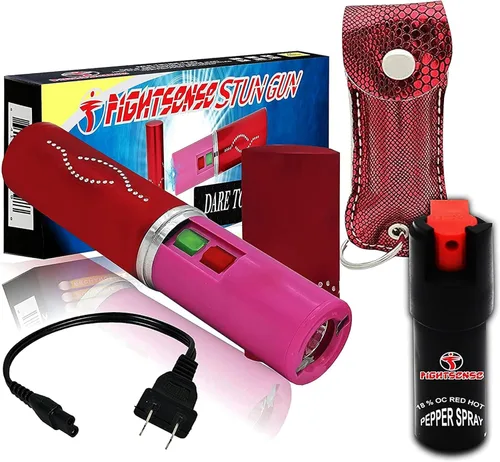 Kit de defensa personal para mujer con spray de pimienta y pistola aturdidora de lápiz labial con linterna, 25 ráfagas, carga dolorosa de 1.6 C,