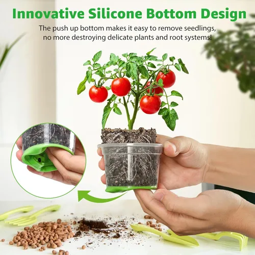 Vista 3 de MIXC Paquete de 30 macetas reforzadas de 3.5 pulgadas con base de silicona para un fácil trasplante, paquete variado de macetas de plástico