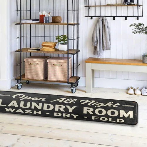 Vista 7 de KLL Laundry Room Rug Non-Slip Absorbent Laundry Mat for Washer and Dryer Area 72x24in Open All Night Wash Dry Fold