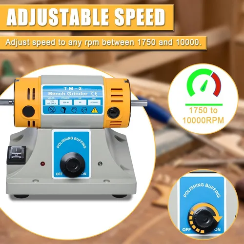 Vista 6 de TM-2 Pulidora de joyas, amoladora de banco de velocidad ajustable y máquina pulidora, búfer de metal compacto para joyas, metal, proyectos