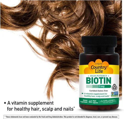 Vista 4 de Country Life - Biotina de alta potencia, 5 mg - 60 cápsulas veganas