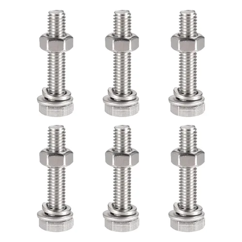 Vista 6 de uxcell Tornillos de cabeza hexagonal M6 x 0.787 in, tuercas, kits de arandelas planas y de bloqueo, pernos hexagonales de rosca completa de acero