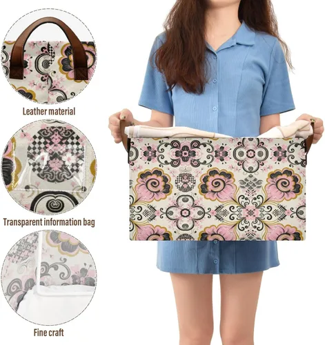 Vista 5 de Japanese Style Paisley Pink Flower Black Foldable Baskets Fabric Storage Bins with Handles Laundry Storage Bedroom Living Room for Makeup Books