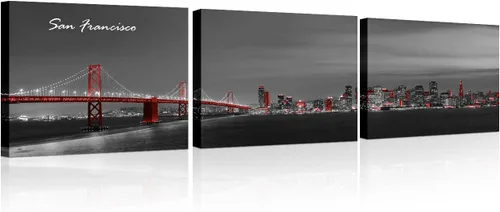 Vista 42 de 3 paneles de Atlanta Skyline vista de la ciudad en blanco y negro, imágenes panorámicas de edificio de ciudad, decoración de pared para sala