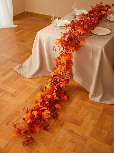 Decoraciones de Acción de Gracias, decoración de otoño, guirnalda de otoño, guirnalda de hojas de arce de otoño de 9 pies para colgar para