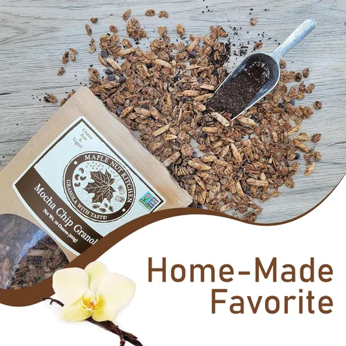 Vista 2 de Maple Nut Kitchen Granola con chispas de moca, 10 onzas, vegana, certificada sin gluten, baja en azúcar, chocolate negro, almendras, coco, café