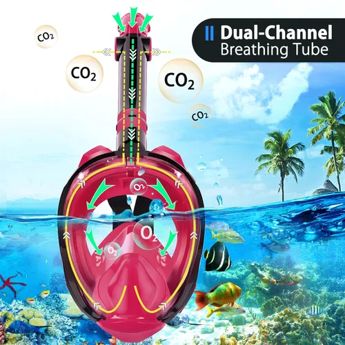 Vista 5 de Full Face Snorkel Mask,Snorkeling Gear for Adults Diving Mask Latest Safety Breathing System Foldable 180 Panoramic View Swimming Mask