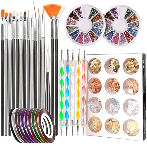 Teenitor Diseñador de bolígrafos de uñas, herramienta de arte de uñas con 15 pinceles de pintura de uñas, herramienta de punteo de uñas, lámina de