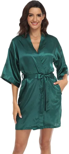 Vista 32 de Batas de seda pura para mujer, túnicas de satén para dama de honor, novia y fiesta, ropa para dormir Floral rosa
