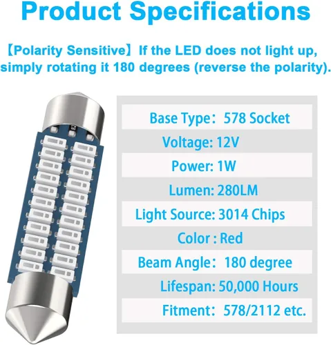 Vista 5 de Bombilla LED festoon roja 578 de Serundo Auto 211-2 para auto de 41mm 42mm 1.65in 212-2 para luz de mapa y cúpula, bombilla LED interior festoon
