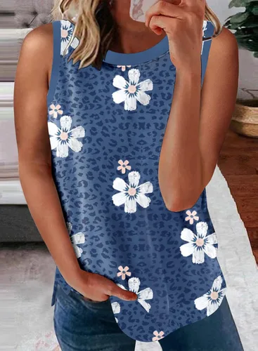 Vista 2 de SHEWIN - Camiseta informal sin mangas para mujer, camiseta de cuello redondo y corte holgado