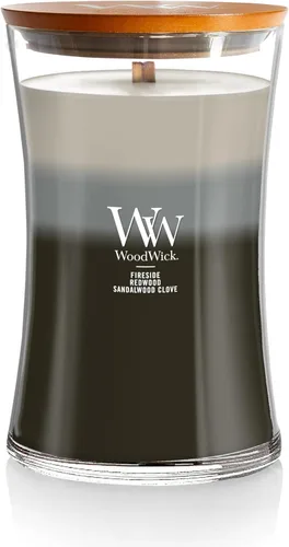 Vista 19 de WoodWick Evening Luxe - Vela mediana en frasco con forma de reloj de arena, cera de mezcla de soya prémium, mecha de madera Pluswick Innovation