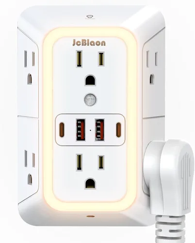 Vista 14 de JcBlaon Extensor de Enchufe Protector de Sobretensiones - Divisor de 6 Salidas con 4 Puertos USB (2 USB C), Expansor de Enchufes Múltiples Cargador
