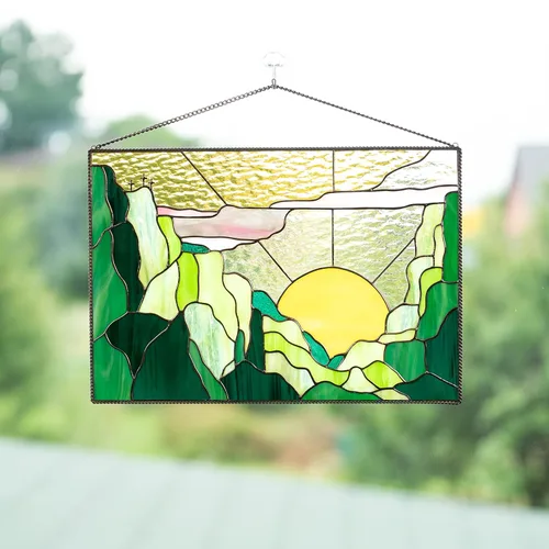 Vista 7 de Sunset Stained Glass Window Hanging Panel Tiffany Glass Art Handicrafts for Home Decor Genuine Living Room Design Idea