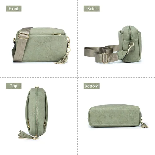 Vista 2 de Roulens Cartera para mujer, de gran capacidad, de piel auténtica, plegable, con bloqueo RFID, tarjetero con bolsillo con cremallera