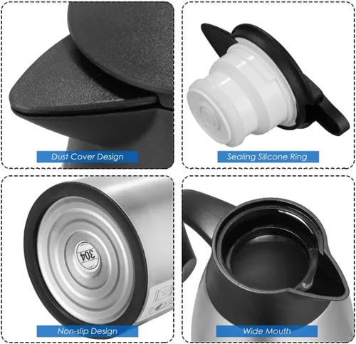 Vista 5 de Jarra térmica de café de 70 onzas, acero inoxidable, jarra de café aislada, dispensador de bebidas de café al vacío de doble pared para mantener 12