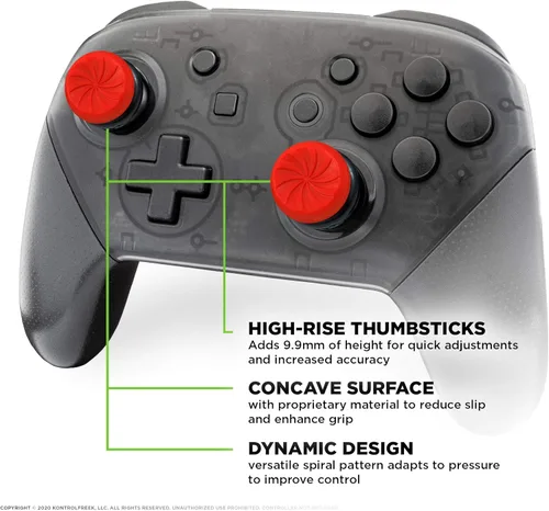Vista 2 de KontrolFreek FPS Freek Inferno for Nintendo Switch Pro Controller Performance Thumbsticks 2 High-Rise Concave Red