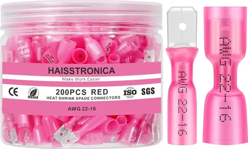 Vista 11 de haisstronica 200 conectores de pala hembra termorretráctiles azules, AWG 16-14, kit de terminlas de pala hembra termorretráctil, conectores