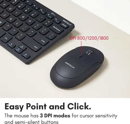 Vista 5 de Macally Pequeño teclado inalámbrico y mouse combinados, un dúo esencial de espacio de trabajo, mouse de teclado inalámbrico 2.4G para PC, mini