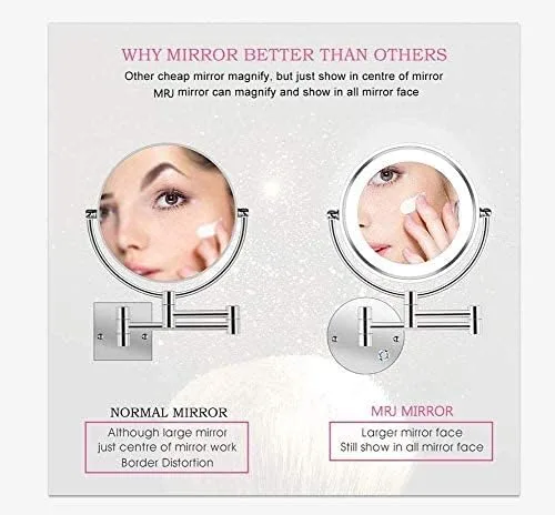 Vista 2 de AMHIL Lighted Makeup Mirror 10x Wall Mounted Shaving Mirrors Magnifying with Dimmable Lights, Bathroom Mirror with Lights and Magnification, Touch