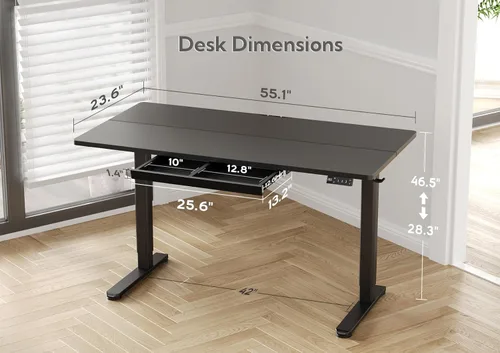 Vista 4 de Claiks Escritorio de pie con cajones, escritorio eléctrico de pie con altura ajustable, estación de trabajo para computadora de escritorio, 40 Negro