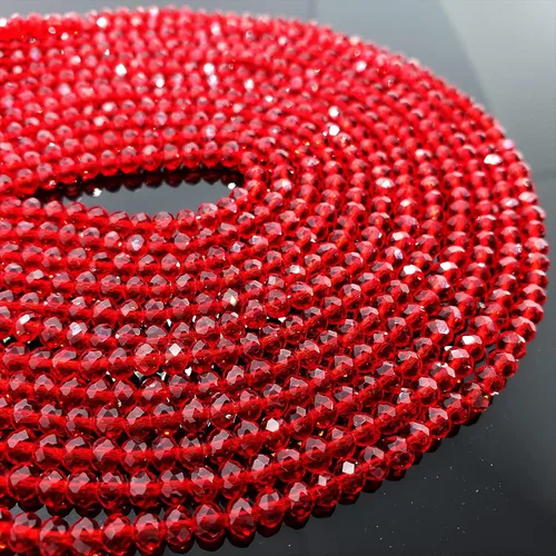 Vista 2 de Briolette de 0.157 in, 1350 cuentas de cristal rojo con forma de Rondelle, cuentas espaciadoras de cristal para pulsera, collar, decoración