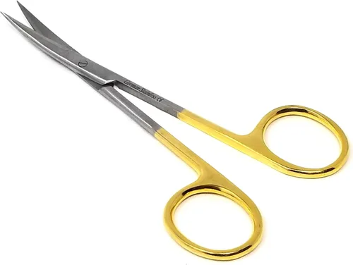 Vista 3 de T/C IRIS MICRO TIJERAS CURVADAS 4.5" CON INSERTOS DE CARBRO TUNGSTEN CON MANGO ORO (HTI MARCA)