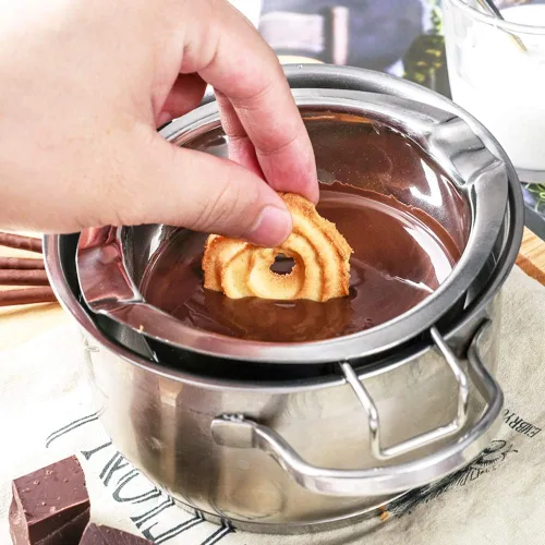 Vista 3 de Olla doble de acero inoxidable para derretir chocolate, mantequilla, queso, vela y cera, boquilla doble con capacidad de 13.5 fl oz