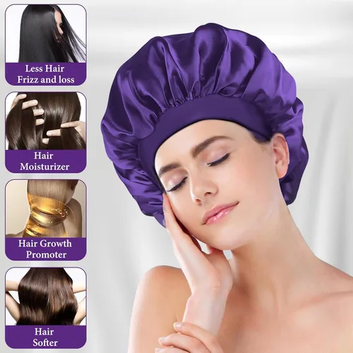 Vista 2 de ViviDreamore Gorro de satén de seda para dormir, gorro de seda para dormir, gorro de seda para mujer, gorro de pelo rizado natural para hombres