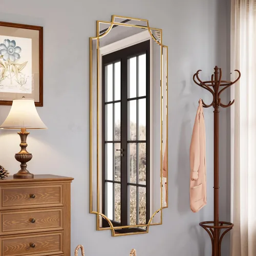 Vista 12 de Kelly Miller Espejo dorado grande de 28" x 50" para pared, espejo decorativo rectangular moderno y elegante, espejo de tocador biselado para baño