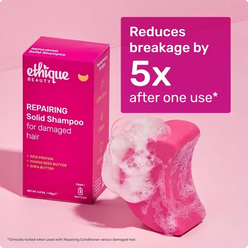 Vista 6 de Ethique Barra de champú reparadora para cabello seco y dañado con proteína de arroz, sin plástico, vegano, libre de crueldad, 3.88 oz