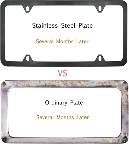 Vista 5 de Indeed BUY License Plate Frames Black, 2 Pcs 4 Holes Car Licenses Plate Covers Stainless Steel Holders Frame for Plates with Screw Caps.