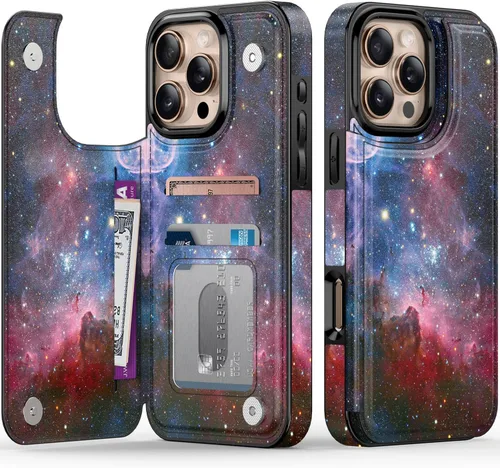 Vista 1290 de LETO para iPhone 15 Pro Funda tipo cartera - Tapa tipo folio con patada - Diseños de moda - Tarjetero - Funda protectora para mujeres y niñas - 6.1