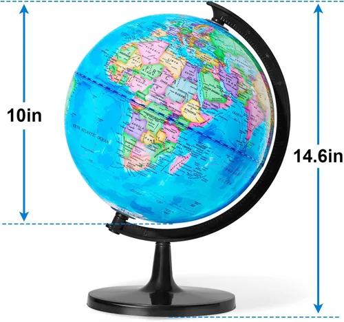 Vista 6 de GOCHANGE Globo infantil de 10 pulgadas, herramientas de geografía educativa con base gruesa estable, globo giratorio de 360° para aprender