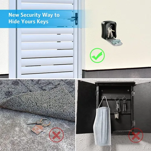 Vista 6 de AMIR Caja de bloqueo de llave montada en la pared, caja de seguridad de combinación de 4 dígitos para exterior, impermeable, portátil, para llaves