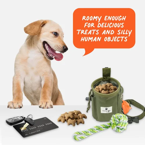 Vista 6 de INSPECTOR TAIL Bolsa de golosinas para perros con cordón para evitar derrames, bolsa de 2 tazas Manos libres con 4 formas de llevar bolsa