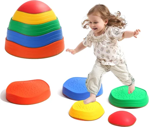 Balance Stepping Stones for Kids, 5pcs Sensory Stepping Stones, Indoor & Outdoor Obstacle Course Play Equipment, Enhances Toddler Gross Motor &