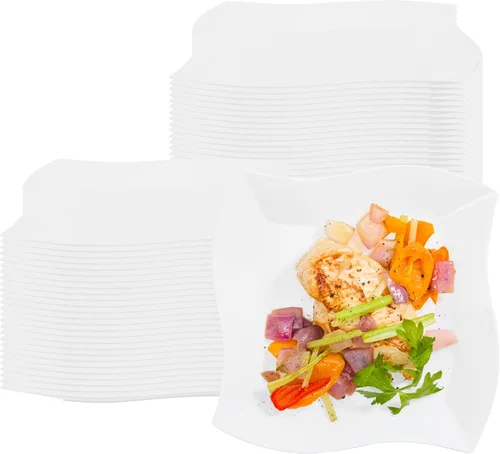 Vista 14 de Restaurantware - Platos de postre de 3 x 3 pulgadas, 100 platos de cóctel pequeños, cuadrados, bordes ondulados, platos desechables de plástico Negro