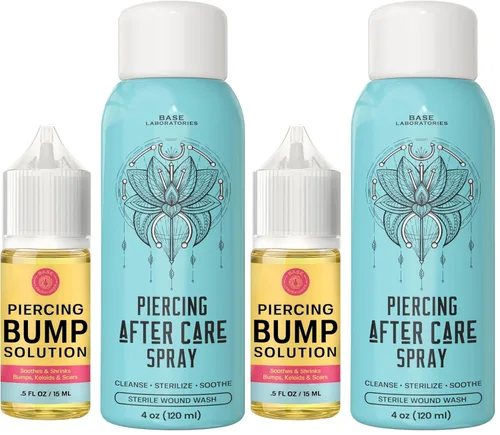 Vista 10 de BASE LABORATORIES Kit de cuidado posterior para piercing: aceite de solución de queloide y perforación (0.5 fl oz) + spray de cuidado posterior