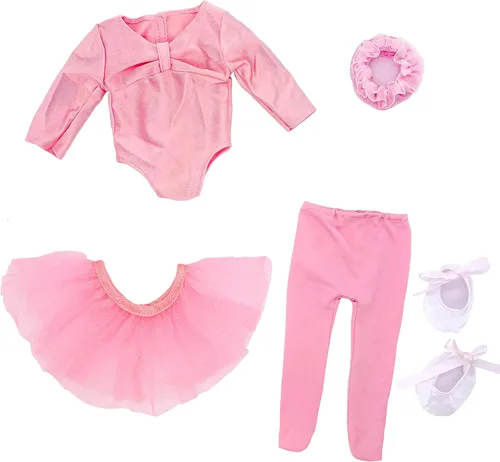 Vista 2 de Ropa de muñeca de 18 pulgadas, trajes de bailarina, 5 piezas, vestido de baile para American OG18 pulgadas, accesorios de muñeca, conjuntos de ropa