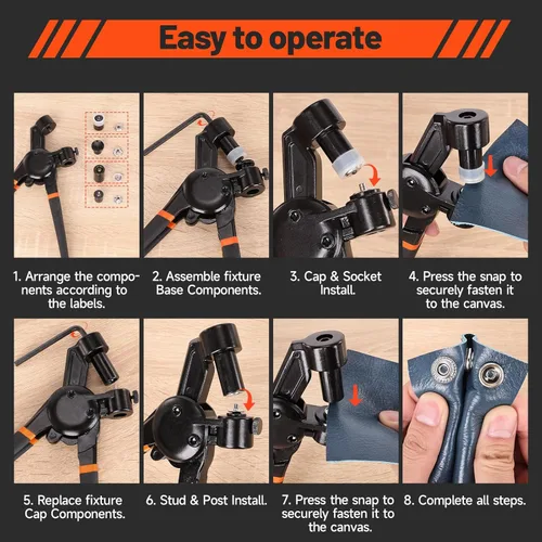 Vista 5 de Herramienta de cierre a presión resistente, versión mejorada de botón a presión incluye 30 juegos de botones a presión de 0.591 in para cubierta