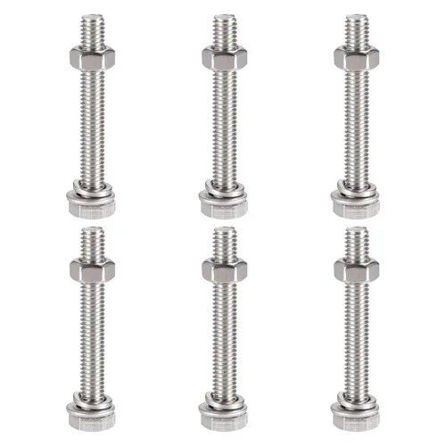 Vista 9 de uxcell Tornillos de cabeza hexagonal M6 x 0.787 in, tuercas, kits de arandelas planas y de bloqueo, pernos hexagonales de rosca completa de acero