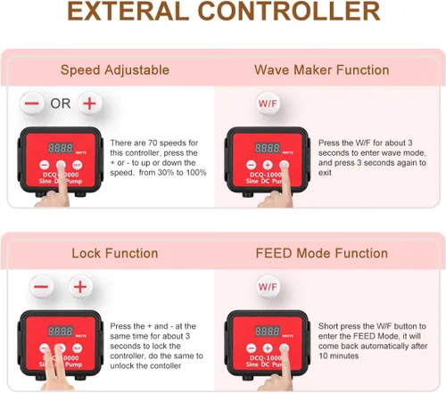 Vista 5 de 2640GPH 80W acuario DC bomba de recorrido con controlador de pantalla LCD, DC24V 18FT Lift Bomba de agua controlable para tanque de peces de agua