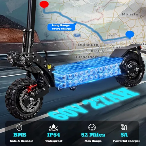 Vista 3 de 5600W Dual Motor Electric Scooter for Adults 50 MPH & 50 Miles Travel Range Foldable Kick Scooter with Steering Damper,Off Road Fat Tire E