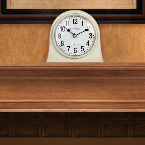 Vista 2 de Lily's Home Antique Inspired Farmhouse Desk Or Mantel Clock, Battery Powered, Metal Body, Ivory