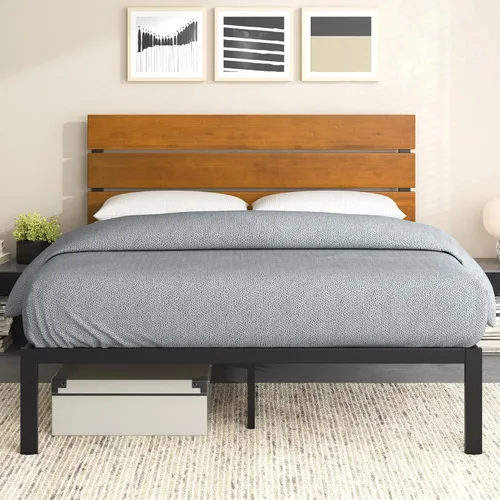 Vista 13 de ZINUS Olivia - Marco de cama de plataforma de metal y bambú, no necesita somier, soporte de listones de madera, fácil de montar, tamaño individual
