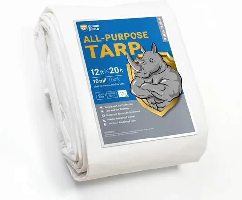 Vista 122 de GUARD SHIELD Lona resistente de 12 x 16 pies, cubierta de lona de polietileno blanca impermeable, gruesa, multiusos, de 25/64 pulgadas